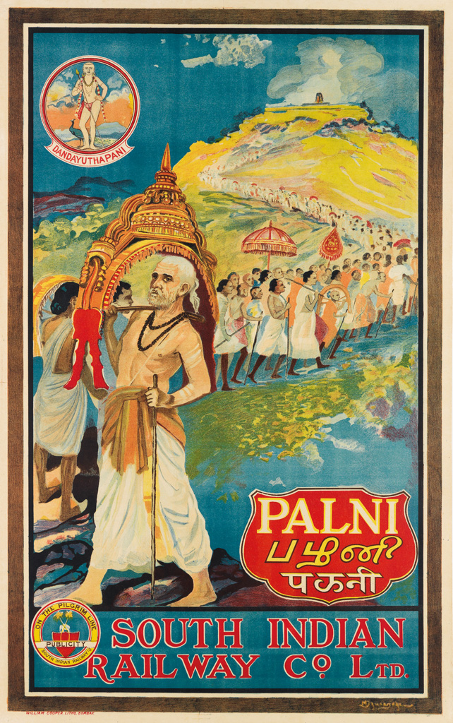 M.V. DHURANDHAR (1867-1944). SOUTH INDIAN RAILWAY CO. LTD. / PALNI. Circa 1925. 40x25 inches, 101x63 cm., William Cooper Litho, Bombay.